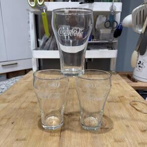 VTG Coca-Cola Set 3 Clear Glasses Soda Fountain Advertising Collectible 5” Coke*